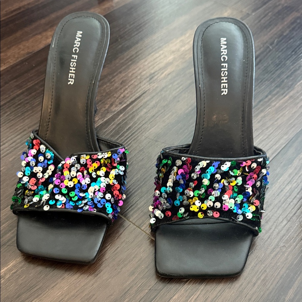 Marc Fisher Black Mules with Colorful Sequins